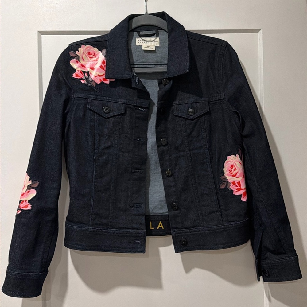 𝅺Kate Spade BROOME STREET ROSE FLORAL DARK JEAN DENIM JACKET